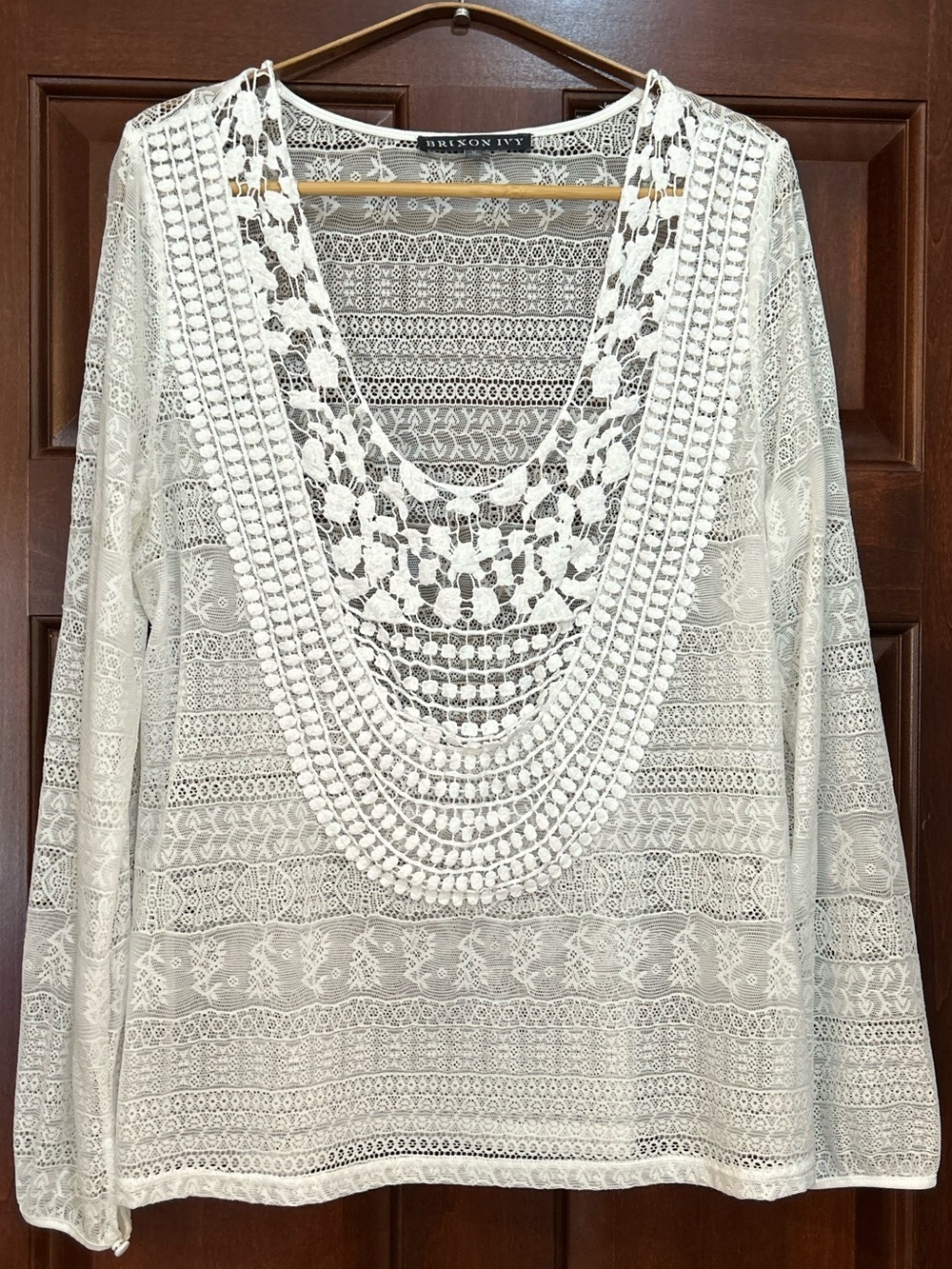 Brixon Ivy Ivory Lace Crochet Long Sleeve Blouse Top Size M